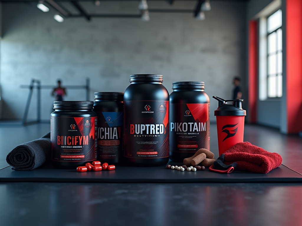 Hình ảnh các loại thực phẩm chức năng chuyên dụng cho thể thao như BCAA, vitamin, whey protein