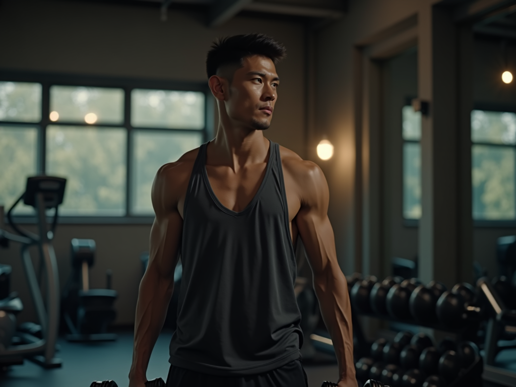 Hình ảnh người gầy đang tập tạ tại phòng gym