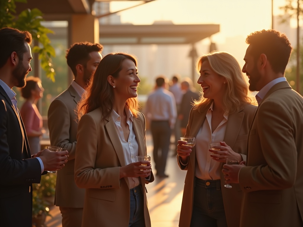 Hình ảnh buổi networking cuối tuần, mọi người trò chuyện tích cực