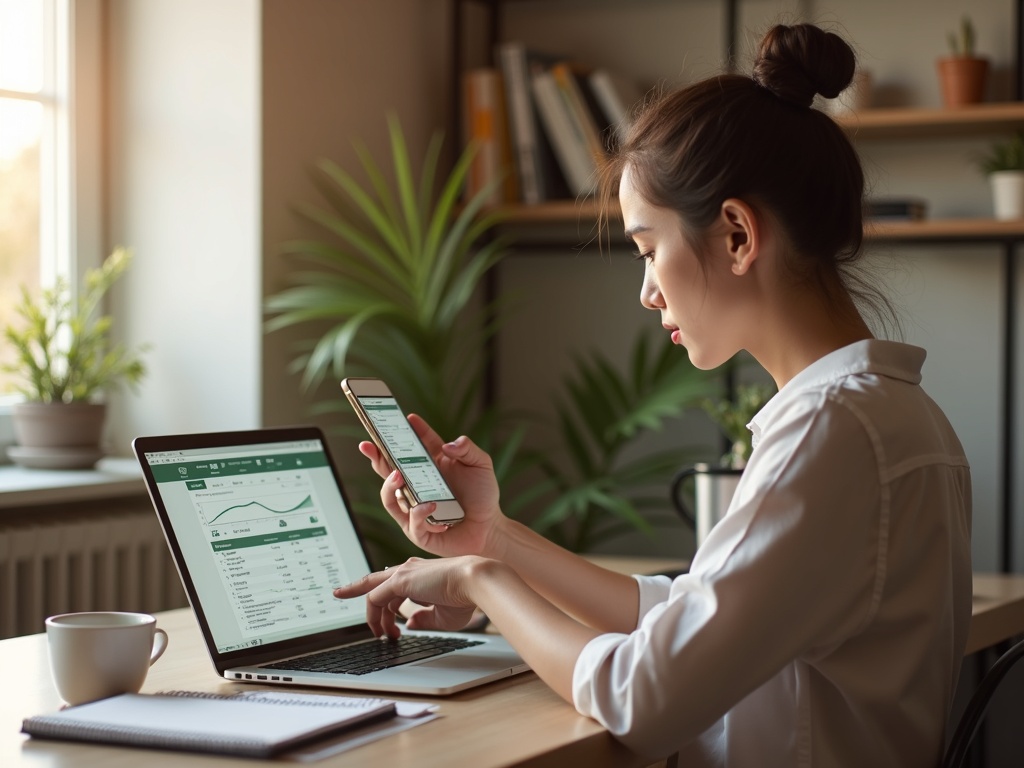 Một người lên kế hoạch chi tiêu hằng tháng với bảng Excel hoặc ứng dụng tài chính trên điện thoại